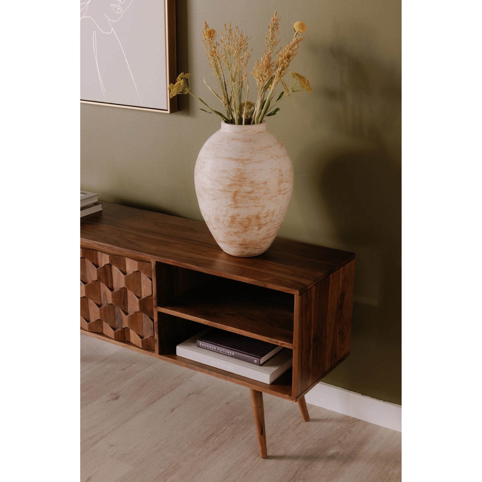 O2 Tv Cabinet by Moe's Home Collection in natural. Made from solid sheesham in a modern style.