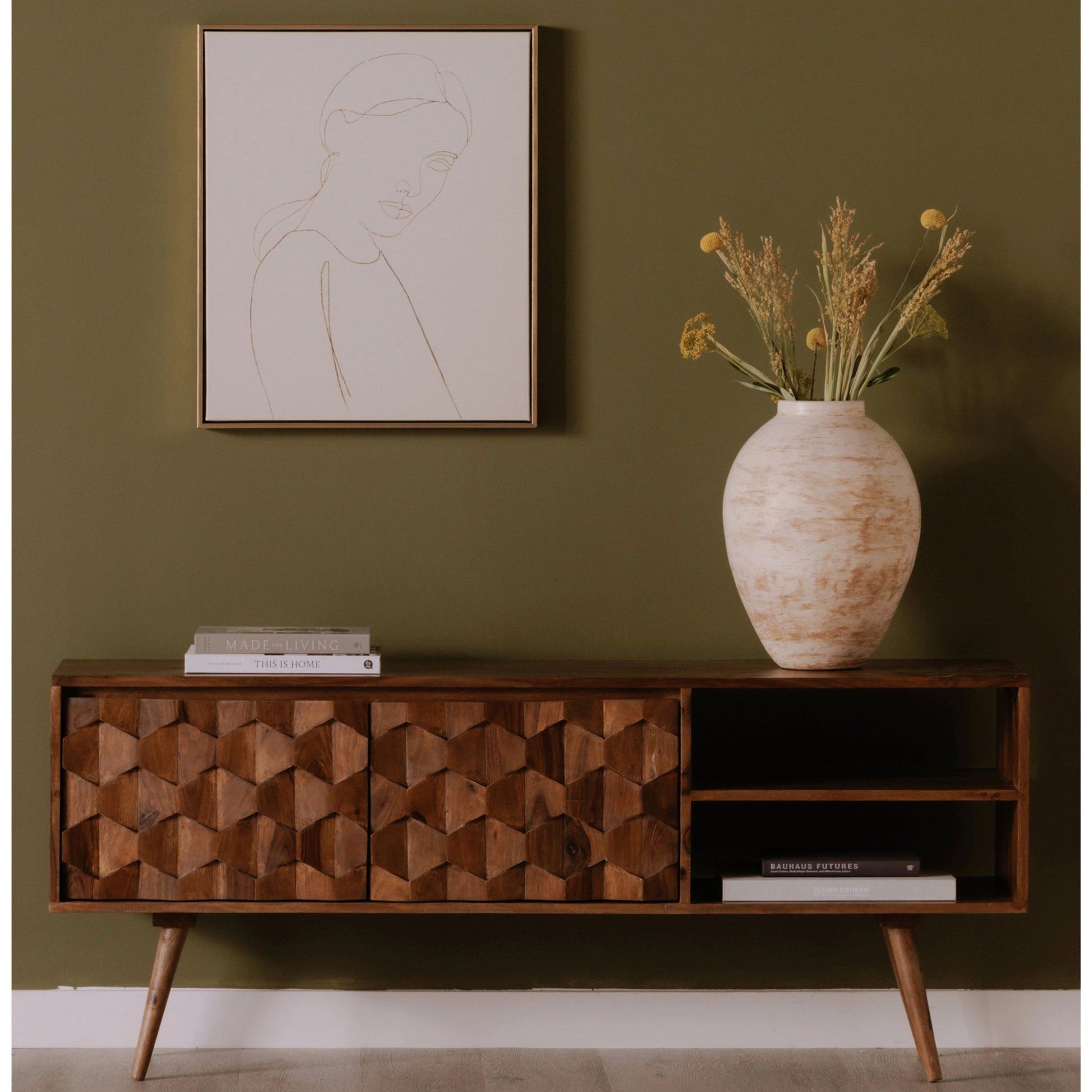 O2 Tv Cabinet by Moe's Home Collection in natural. Made from solid sheesham in a modern style.