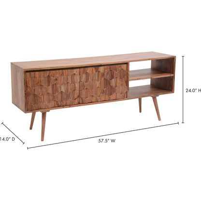 O2 Tv Cabinet by Moe's Home Collection in natural. Made from solid sheesham in a modern style.