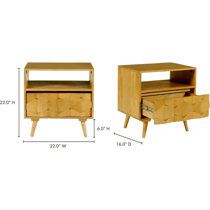 O2 Nightstand by Moe's Home Collection in natural. Made from sheesham wood, iron allen bolts in a modern style.