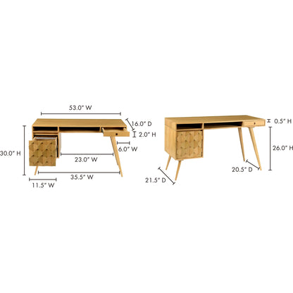 O2 Desk by Moe's Home Collection in natural. Made from solid sheesham in a modern style.