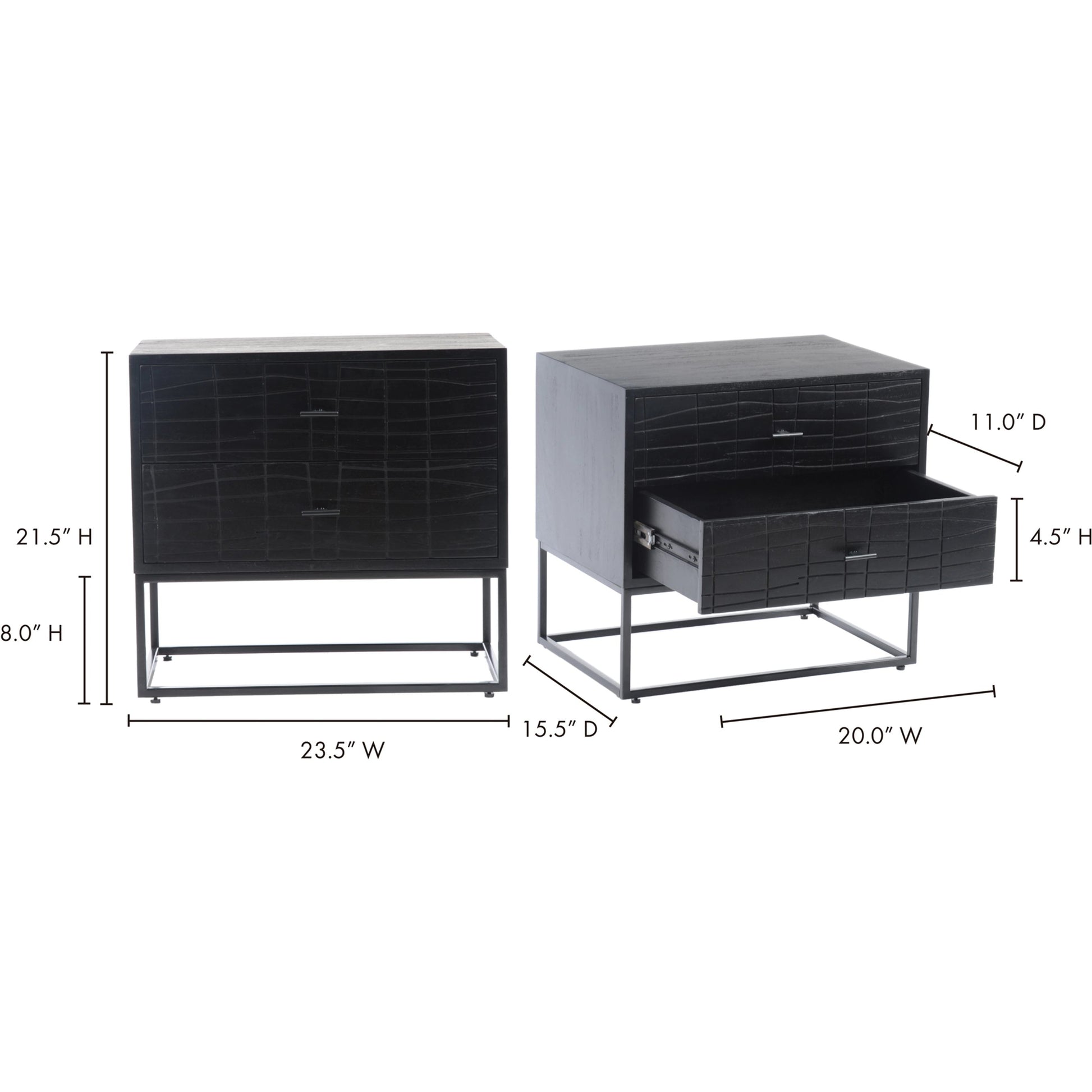 Atelier Nightstand by Moe's Home Collection in black. Made from solid acacia case, iron legs in a modern style.