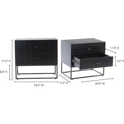 Atelier Nightstand by Moe's Home Collection in black. Made from solid acacia case, iron legs in a modern style.