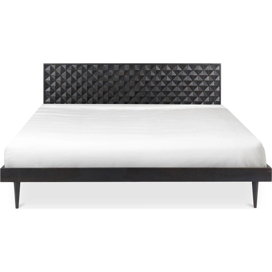 Pablo Bed by Moe's Home Collection. Made from solid sheesham, carved sheesham wood headboard on mdf, acacia wood slats in a unique style.