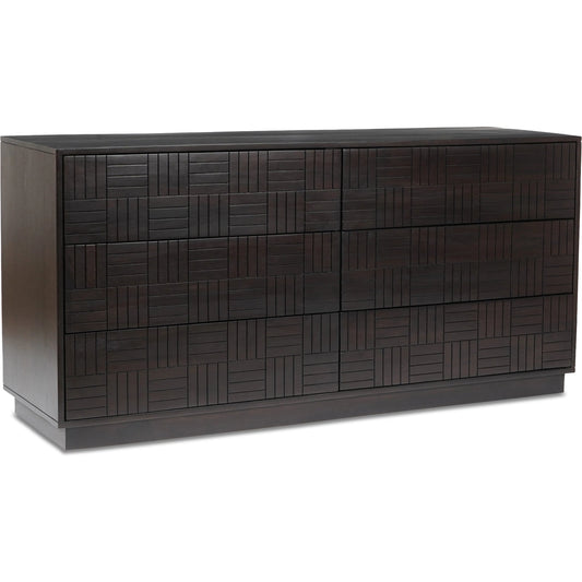 Denman 6 Drawer Dresser by Moe's Home Collection in dark brown. Made from solid mango wood, mdf back, drawer bottom in a unique style.