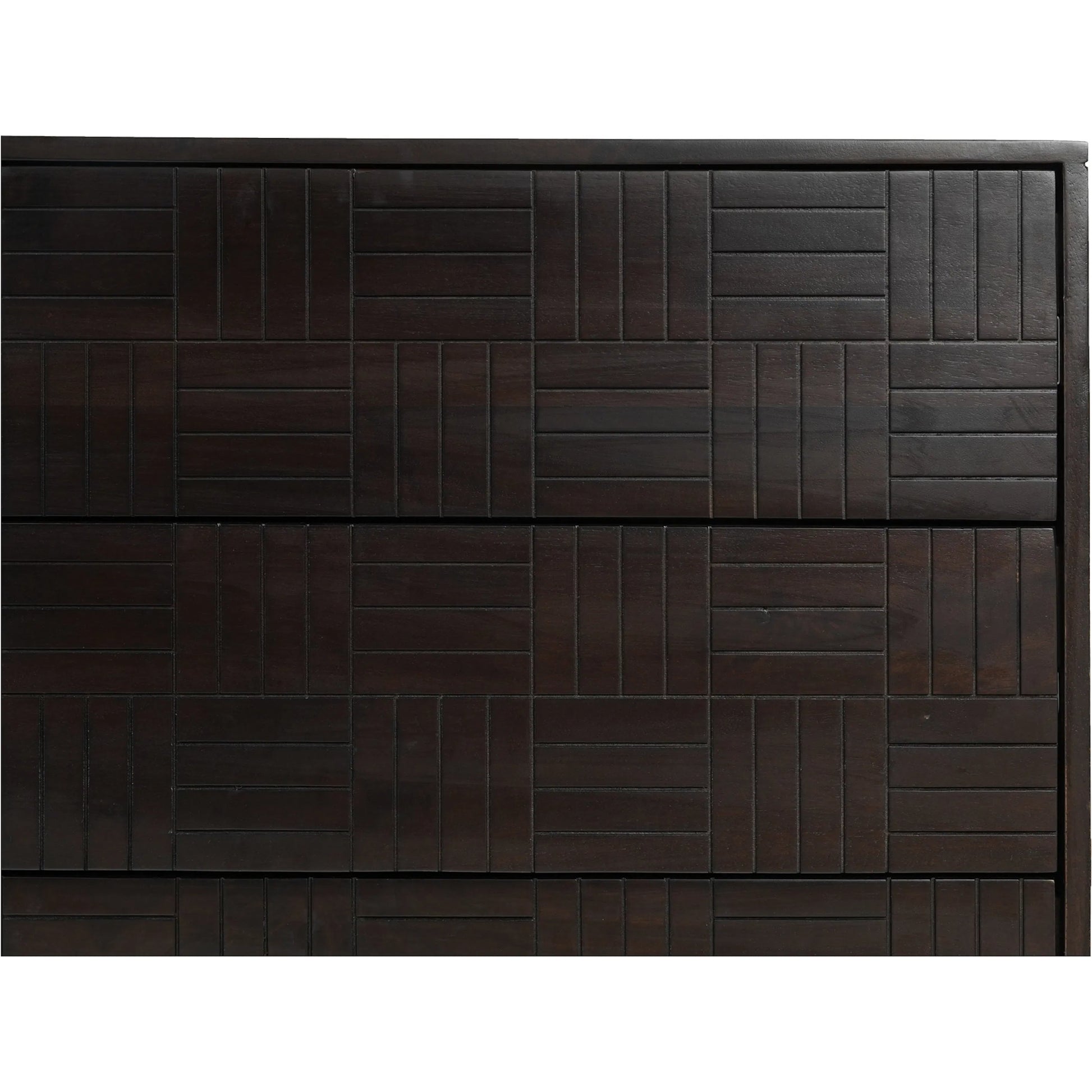 Denman 6 Drawer Dresser by Moe's Home Collection in dark brown. Made from solid mango wood, mdf back, drawer bottom in a unique style.