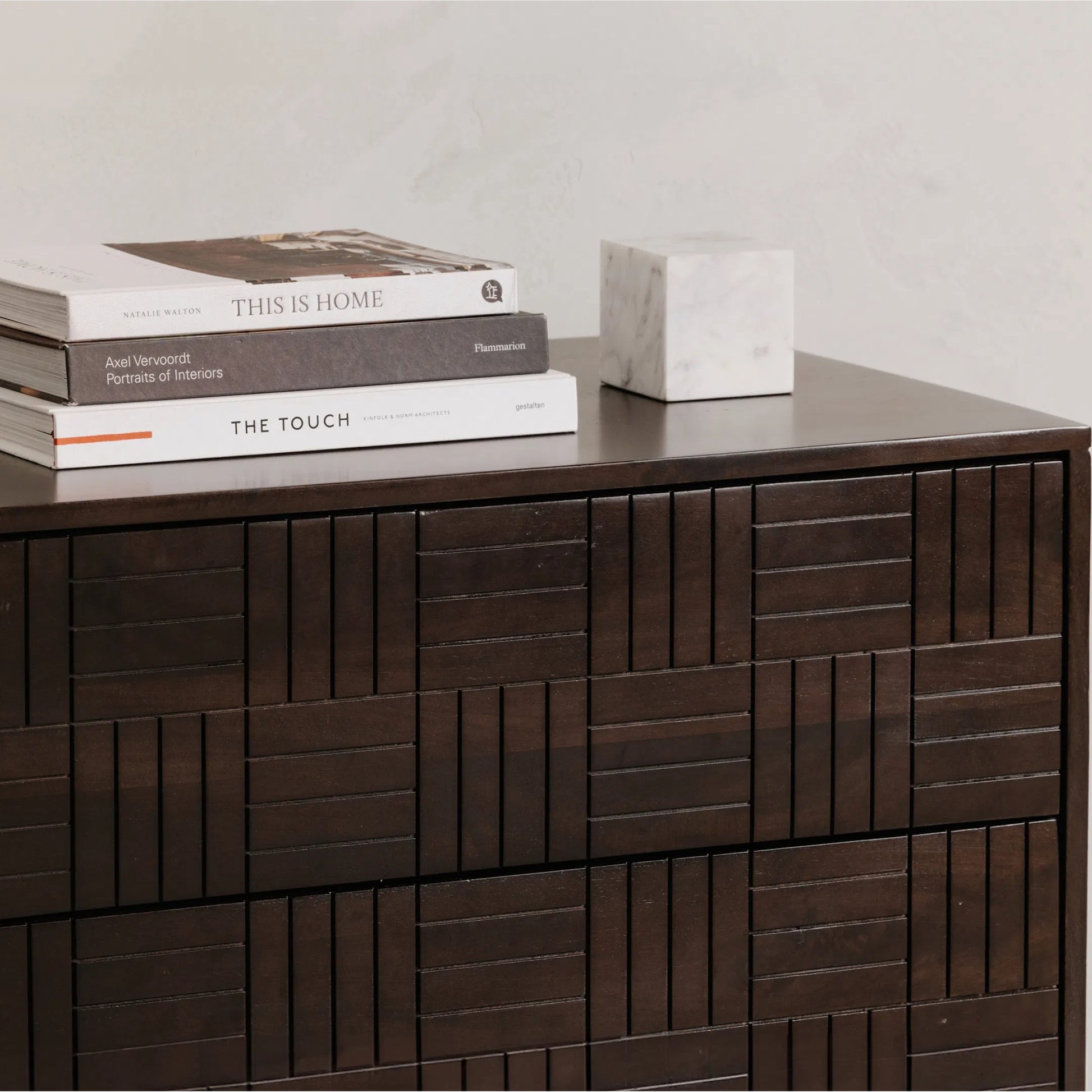 Denman 6 Drawer Dresser by Moe's Home Collection in dark brown. Made from solid mango wood, mdf back, drawer bottom in a unique style.