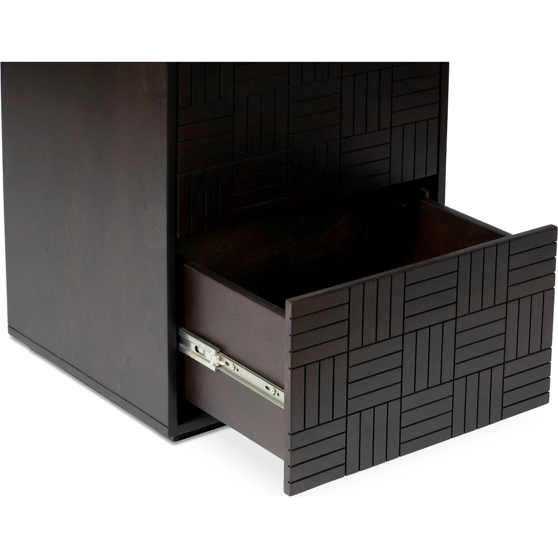Denman Nightstand by Moe's Home Collection in dark brown. Made from solid mango wood, mdf back, drawer bottom in a traditional style.