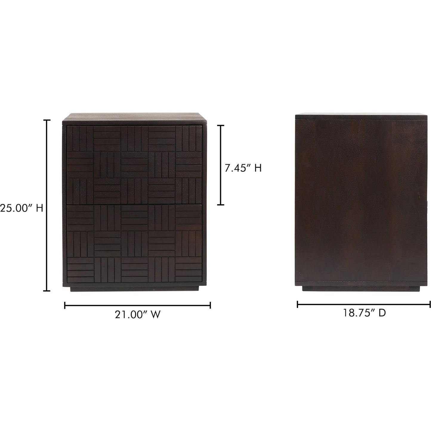 012 SI-2253676 | Lifestyle | Denman Nightstand by Moe's Home Collection in dark brown. Made from solid mango wood, mdf back, drawer bottom in a traditional style.