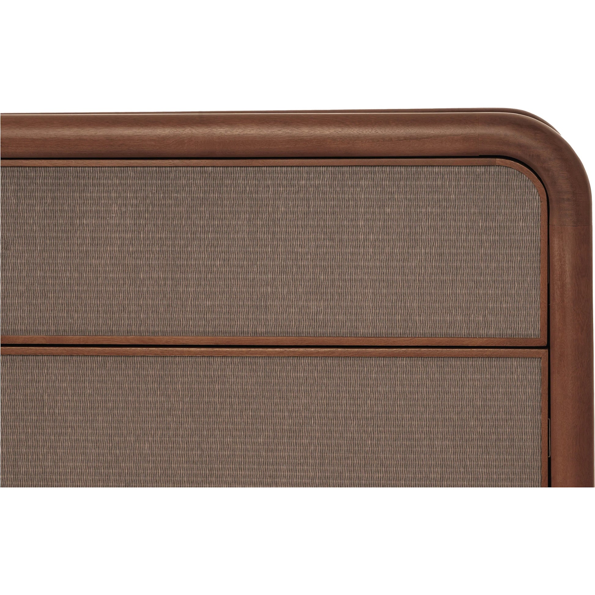 Rye 6 Drawer Dresser by Moe's Home Collection in warm brown. Made from solid mango wood frame, tatami-mat drawer fronts, wood, mdf drawer boxes in a traditional style.