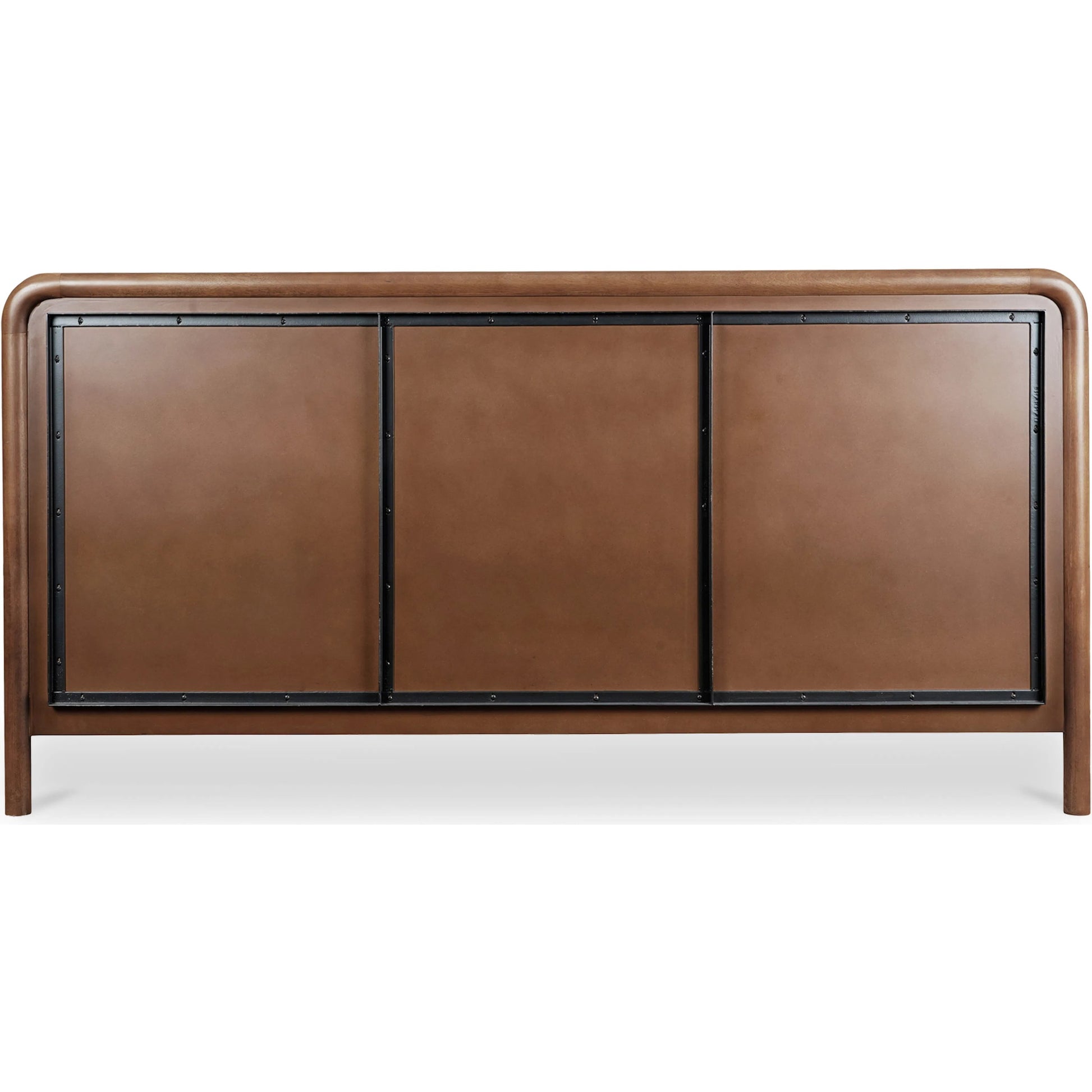 Rye Bed by Moe's Home Collection in warm brown. Made from solid mango wood frame, tatami mat over mdf headboard, footboard, wood slats in a traditional style.