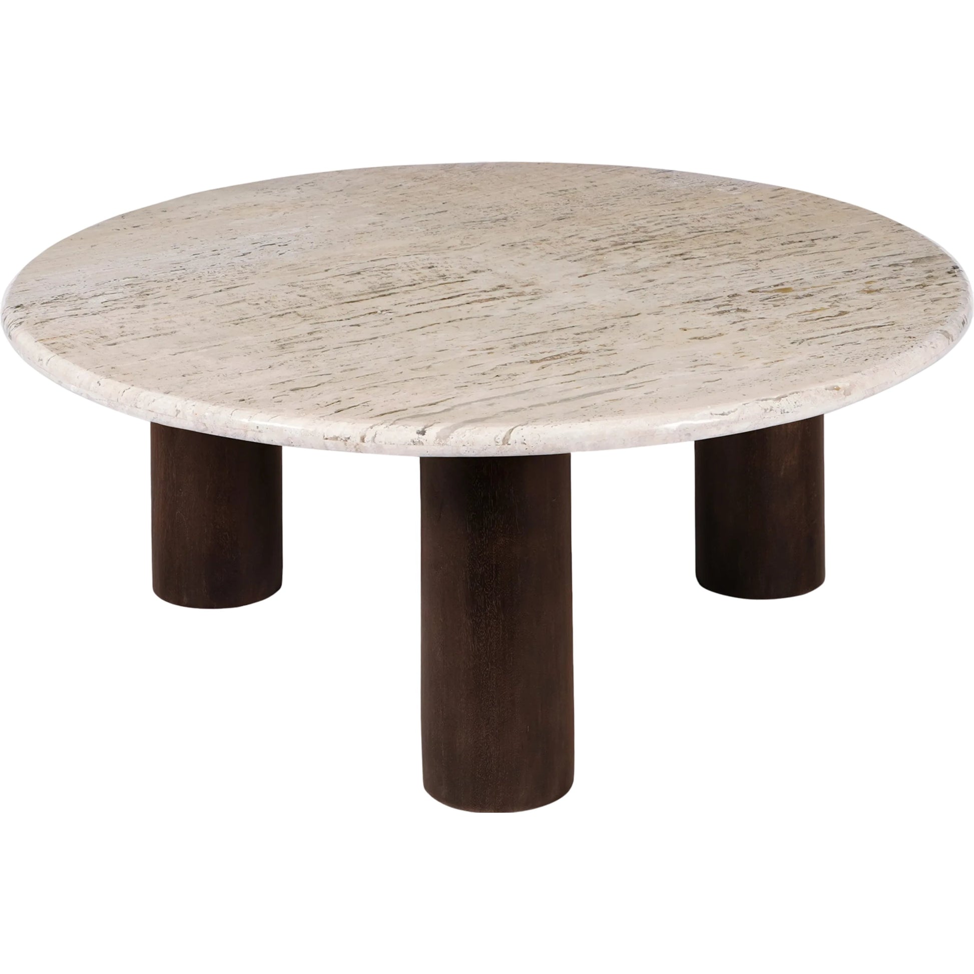 Landon Table by Moe's Home Collection in glazed brown. Made from turkish beige travertine, mango wood in a modern style.