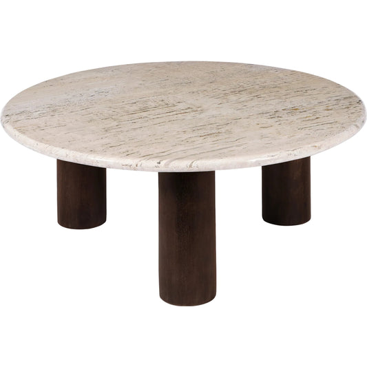 Landon Table by Moe's Home Collection in glazed brown. Made from turkish beige travertine, mango wood in a modern style.
