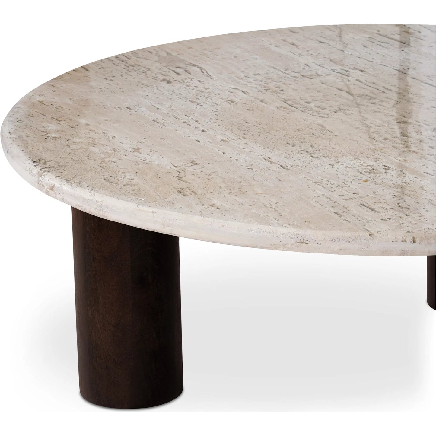 007 SI-2253805 | Closeup | Landon Table by Moe's Home Collection in glazed brown. Made from turkish beige travertine, mango wood in a modern style.