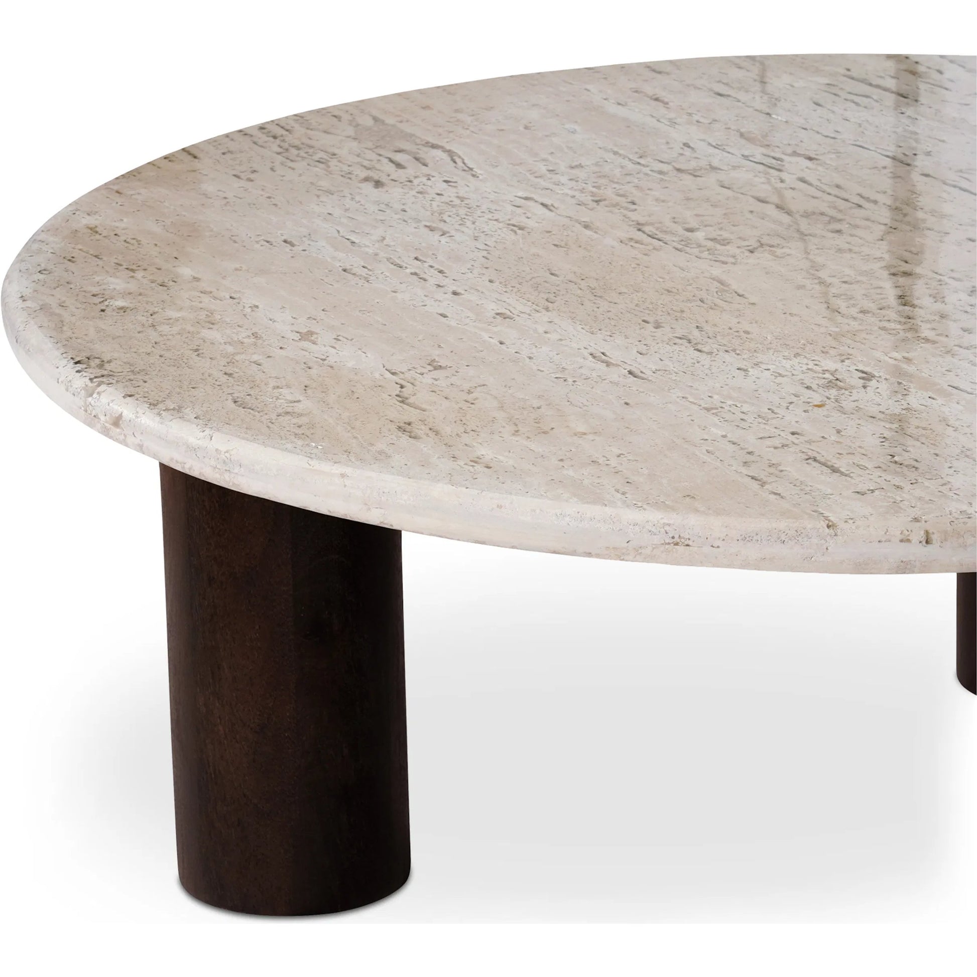 Landon Table by Moe's Home Collection in glazed brown. Made from turkish beige travertine, mango wood in a modern style.