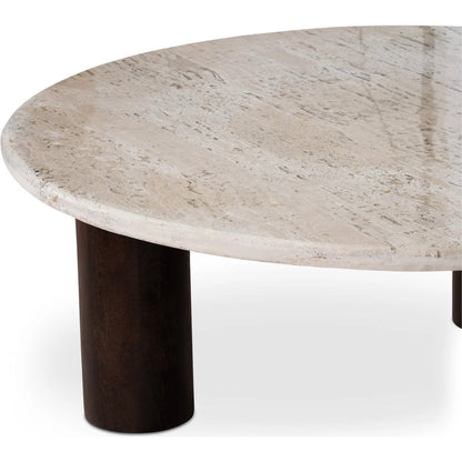 Landon Table by Moe's Home Collection in glazed brown. Made from turkish beige travertine, mango wood in a modern style.