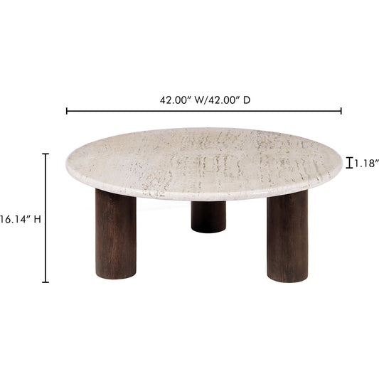 Landon Table by Moe's Home Collection in glazed brown. Made from turkish beige travertine, mango wood in a unique style.