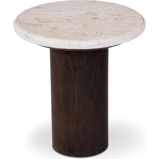 Landon Accent Table by Moe's Home Collection in glazed brown. Made from turkish beige travertine, mango wood in a modern style.