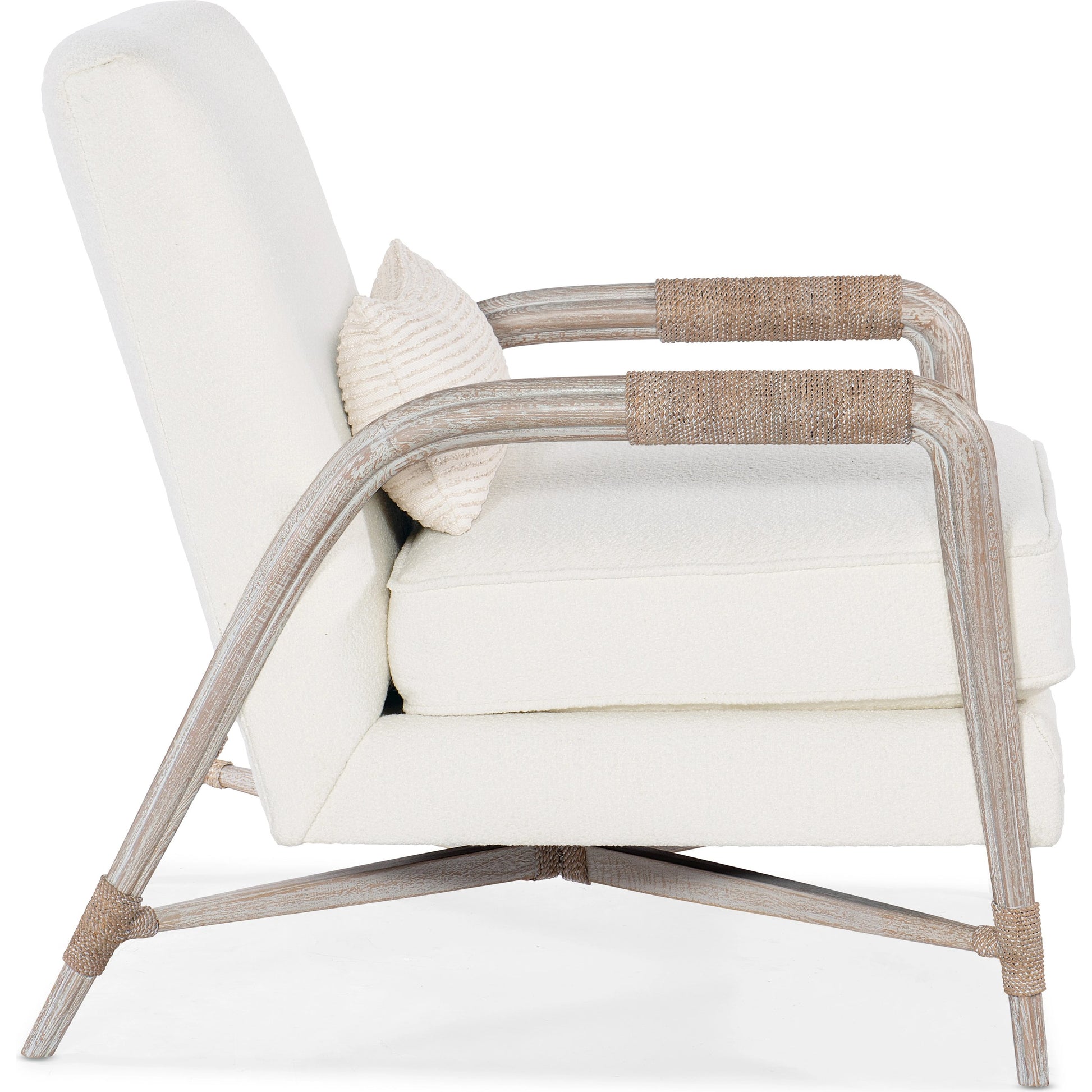 Isla Accent Lounge Chair by Hooker Furniture in macrame artic and light wood. Made from wood, fabric, rope in a modern style.