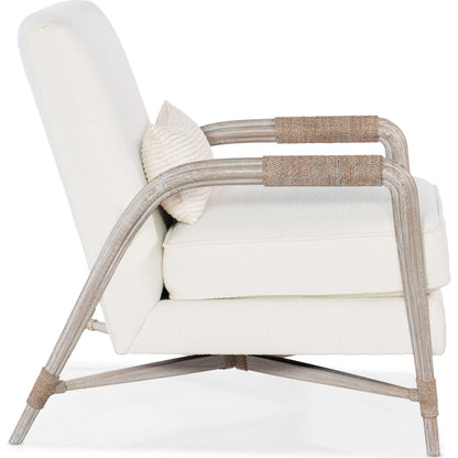 Isla Accent Lounge Chair by Hooker Furniture in macrame artic and light wood. Made from wood, fabric, rope in a modern style.
