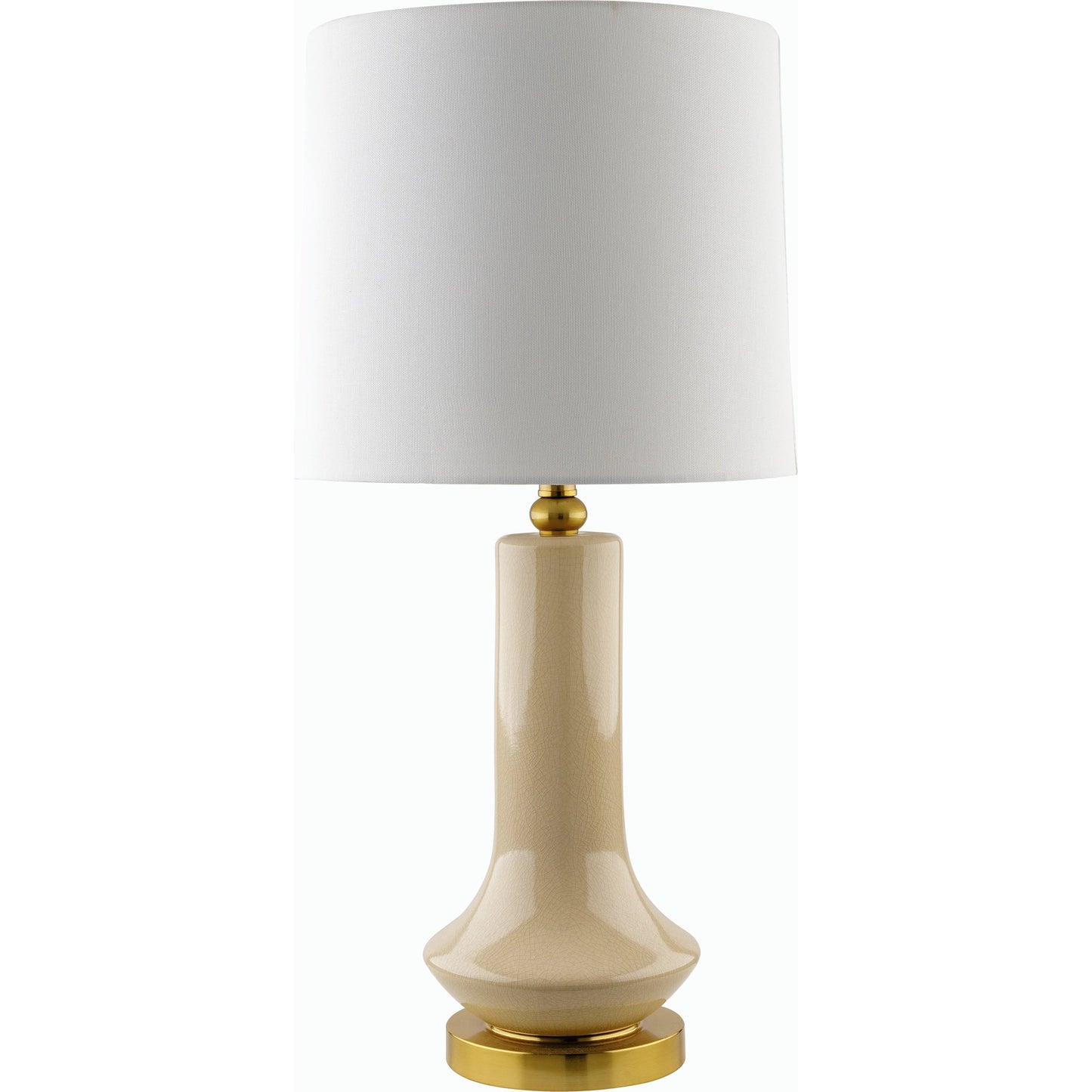 001 SI-2165019 | Primary Silo | Bozrah Accent Table Lamp - 533189 by Livabliss in body: cream, base: gold, shade: white, finial: metallic - gold, harp: metallic - gold, cord: translucent and plateddistressedplated. Made from ceramic, iron, linen, polyester