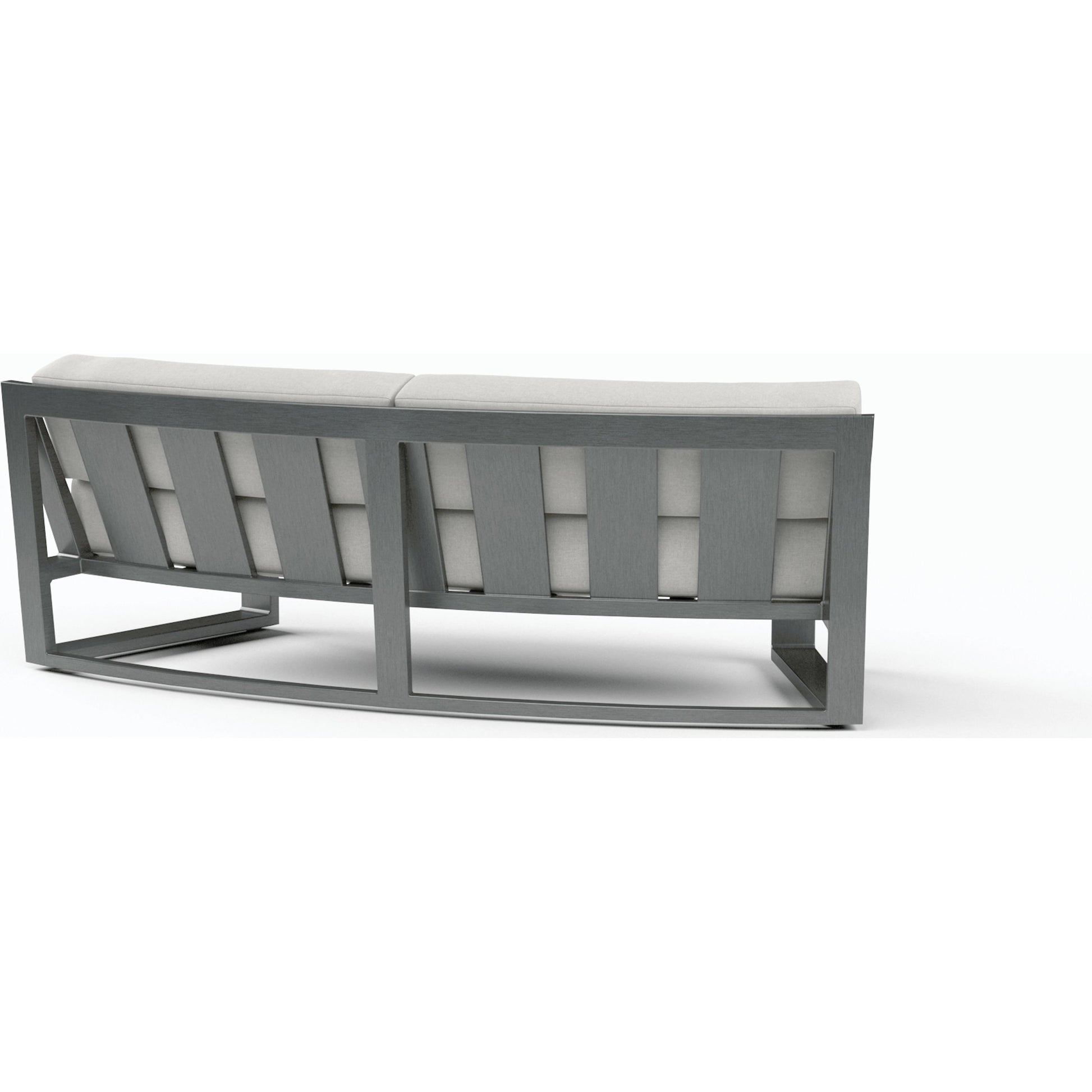 Redondo Outdoor Curved Sofa by Sunset West in slate. Made from aluminum in a modern style.