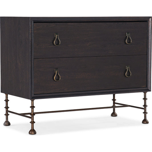 Big Sky 2-Drawer Bachelors Chest by Hooker Furniture. Made from pecky hickory veneers, cedar, metal, solid-wood edged top in a modern style.