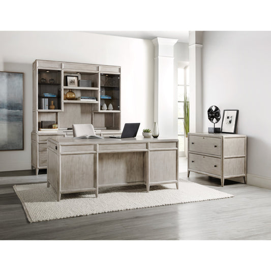Burnham Computer Credenza by Hooker Furniture in grey mink. Made from alder veneers with knots in a cottage & farmhouse style.