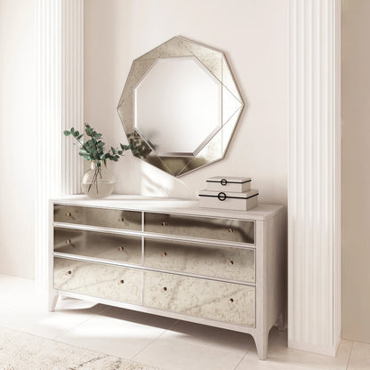 Mezzanine Round Mirror by A.R.T. Furniture in dove gray. Made from parawood, poplar solids, mirror in a modern style.
