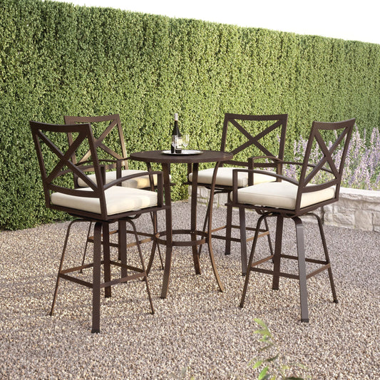 La Outdoor Jolla Swivel Counter Stool by Sunset West in espresso. Made from aluminum in a modern style.