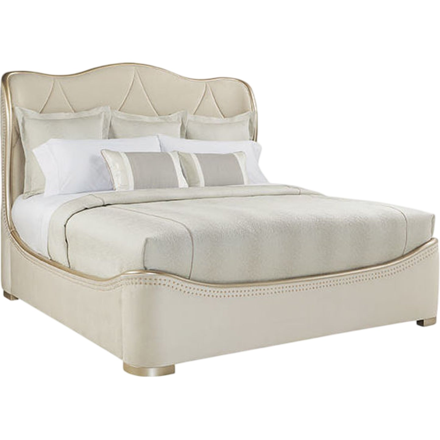 000 SR-768630 | Primary Silo | Diamond Quilted Upholstered Sleigh Bed by Caracole in taupe and blush taupe. Made from birch in a transitional style.
