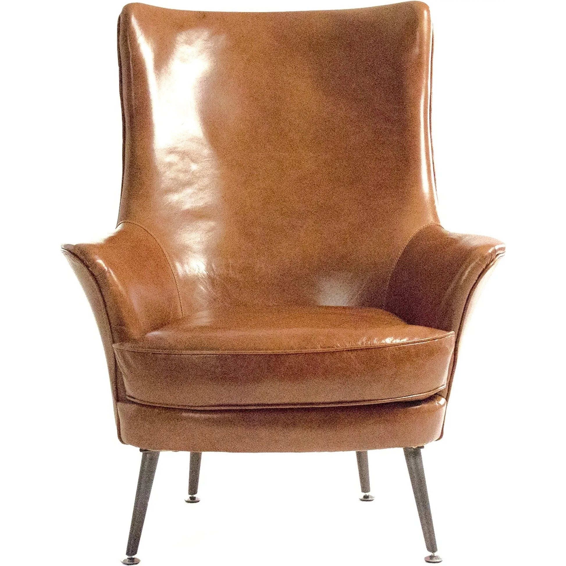 Dario Leather Arm Chair by Zentique in saddle brown and brown. Made from full grain leather in a unique style.