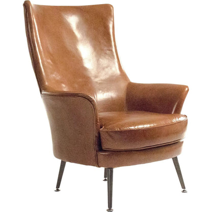 Dario Leather Arm Chair by Zentique in saddle brown and brown. Made from full grain leather in a unique style.