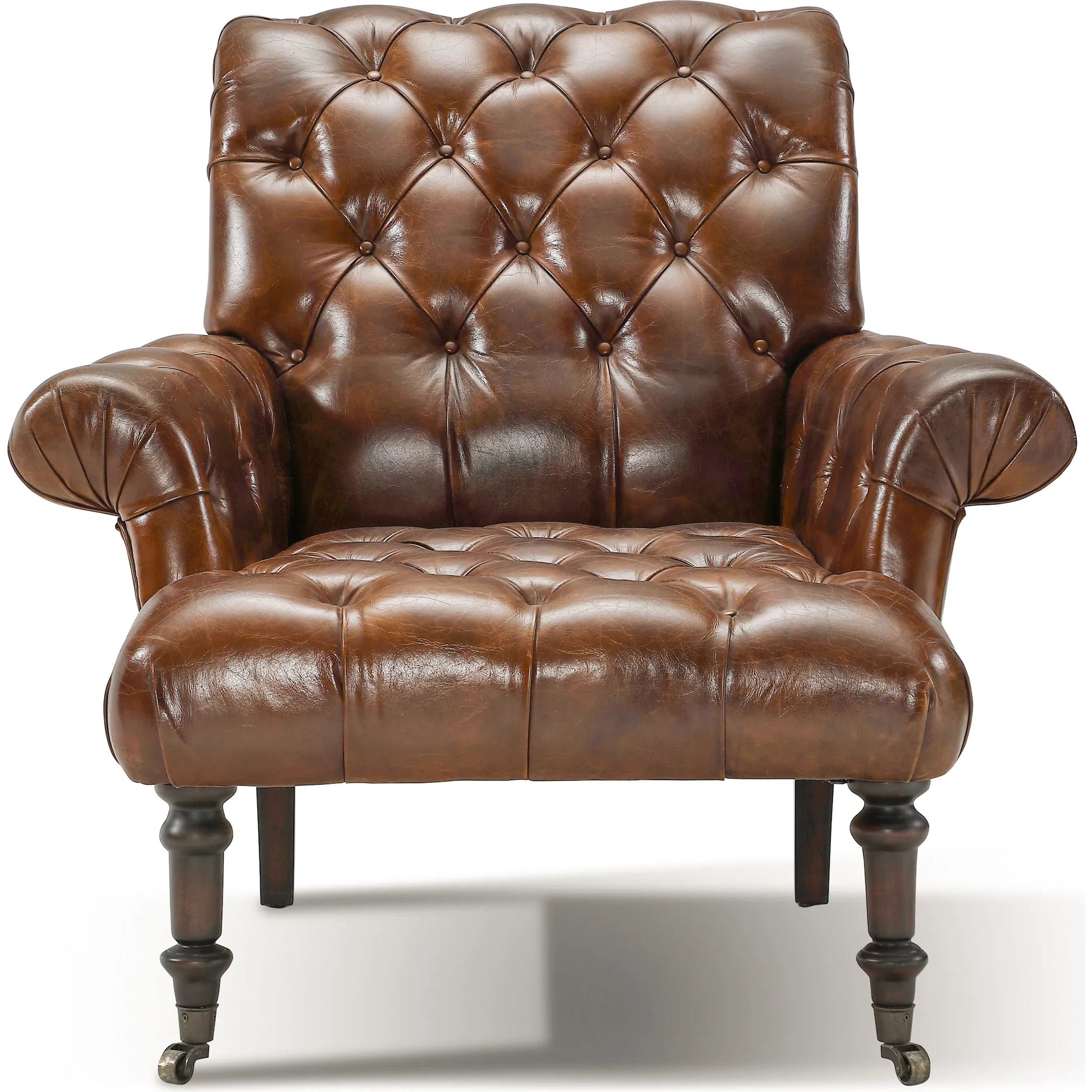 Austin Armchair by Zentique in dark brown frame, dark brown leather. Made from rubber wood, top-grain leather in a unique style.