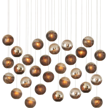 Pathos 30-LIGHT Multi-Drop Pendant by Currey and Company in antique silver, antique gold, matte charcoal, silver. Made from glass in a modern style.