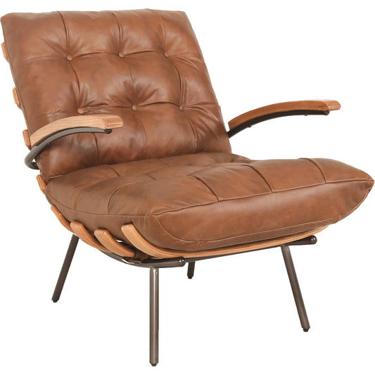 Stretta Chair by Zentique in light brown wood, light brown top grain leather. Made from rubber wood, top-grain leather in a unique style.