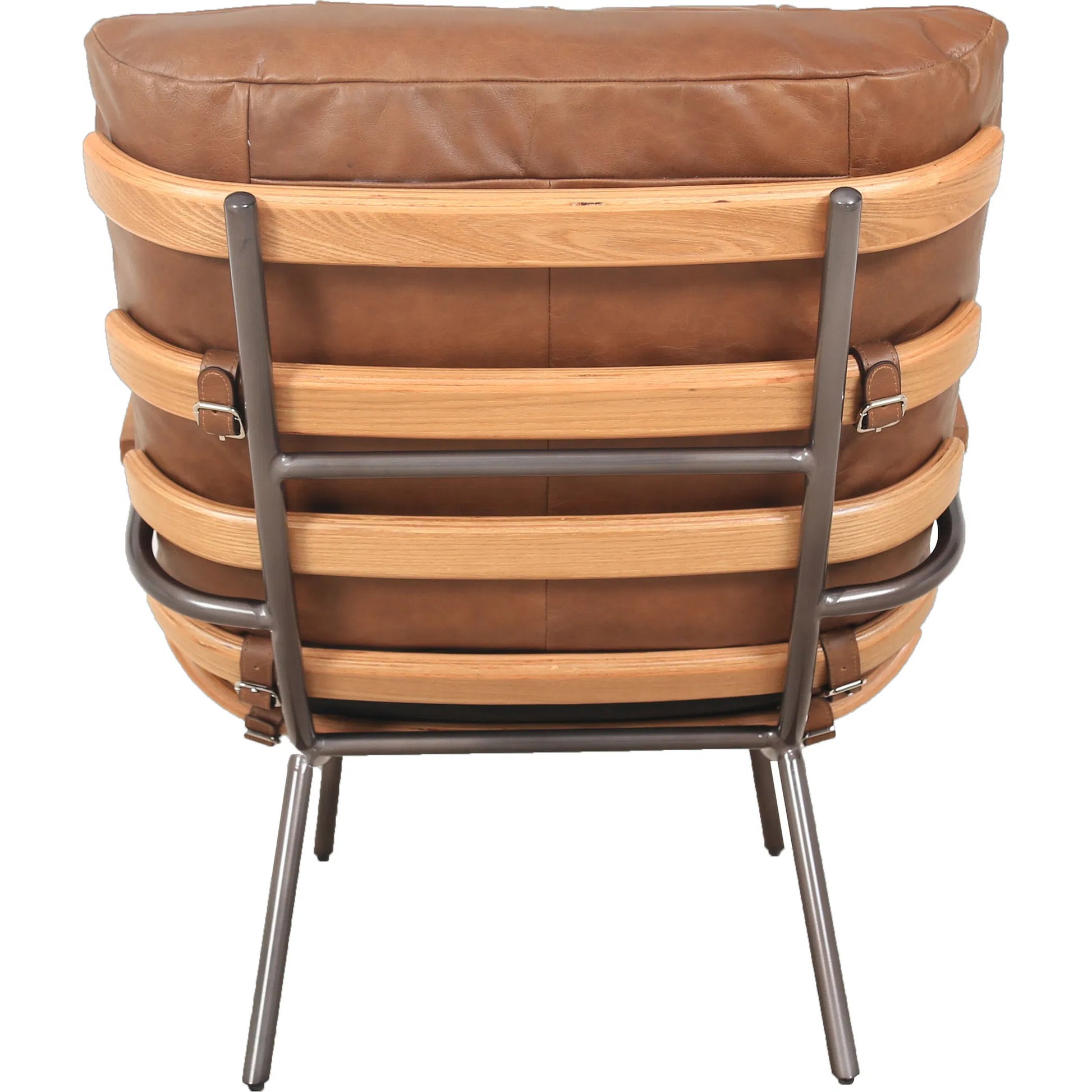 Stretta Chair by Zentique in light brown wood, light brown top grain leather. Made from rubber wood, top-grain leather in a traditional style.