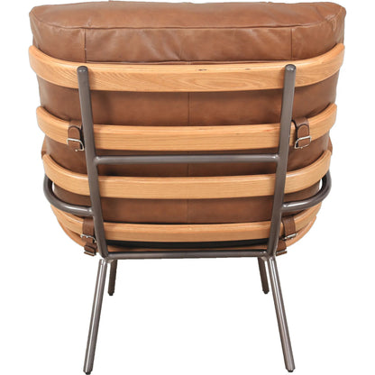 Stretta Chair by Zentique in light brown wood, light brown top grain leather. Made from rubber wood, top-grain leather in a traditional style.