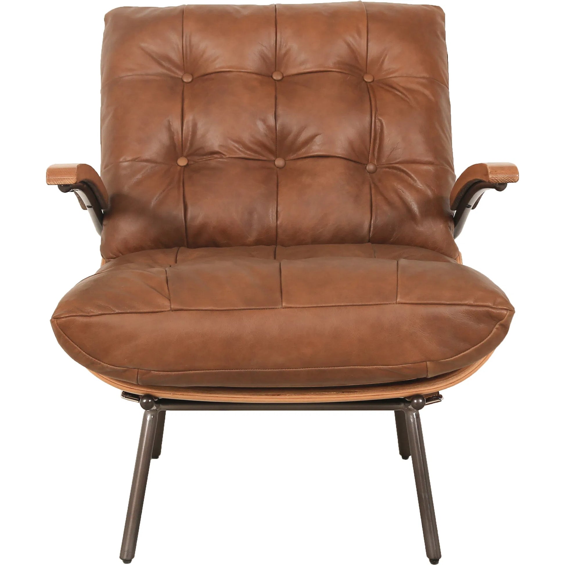 Stretta Chair by Zentique in light brown wood, light brown top grain leather. Made from rubber wood, top-grain leather in a traditional style.