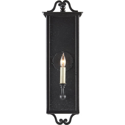 Giatti Outdoor Wall Sconce by Currey and Company in midnight (pure black). Made from wrought iron, glass in a traditional style.