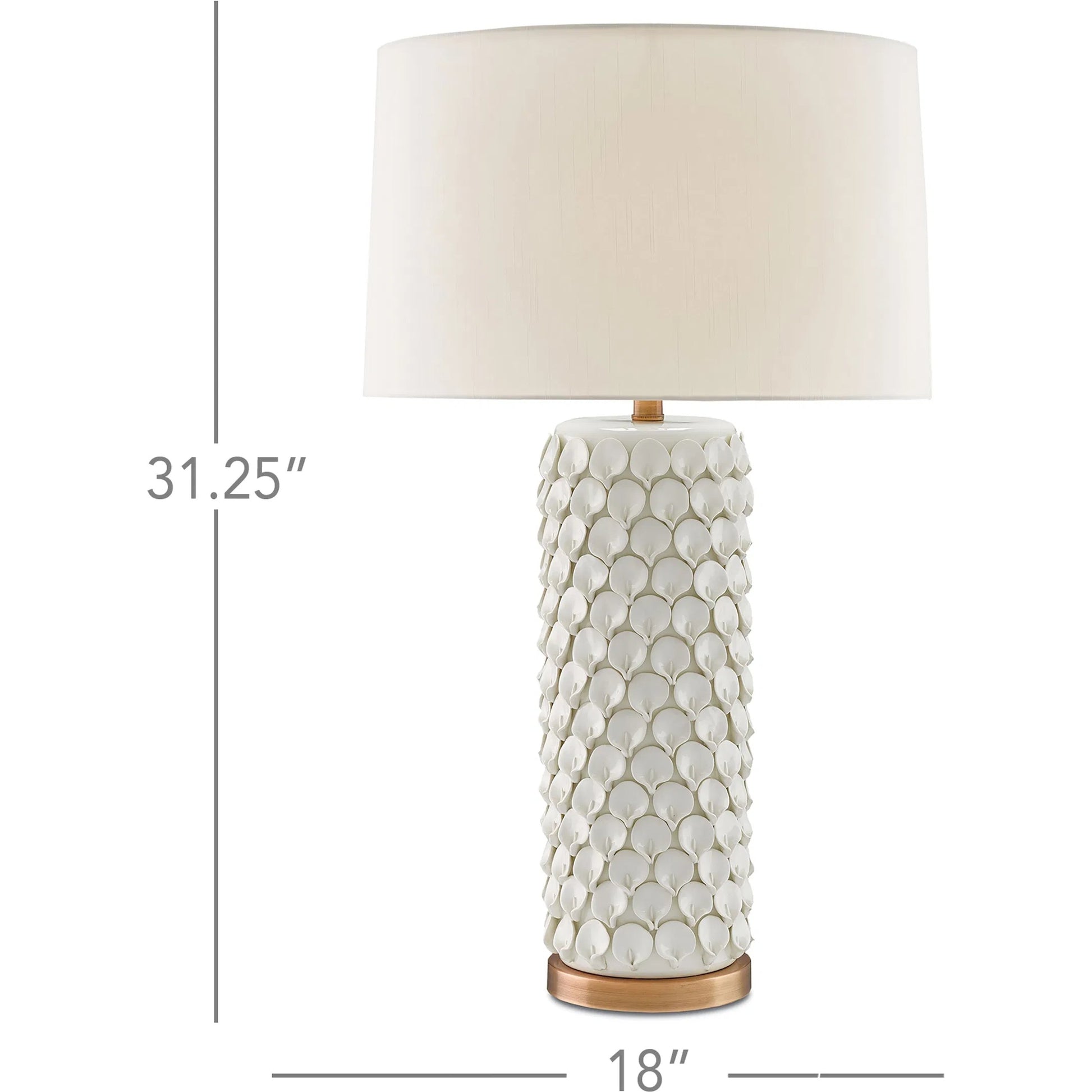 Calla Lily Table Lamp by Currey and Company in cream, antique brass. Made from ceramic, metal in a coastal style.