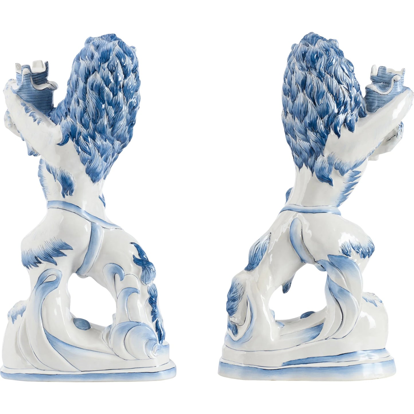 010 SI-2533971 | Additional Silo | Faience Lions (Set of 2) by Chelsea House in blue, white, cream and blue, white glaze. Made from unique in a eclectic & global style.
