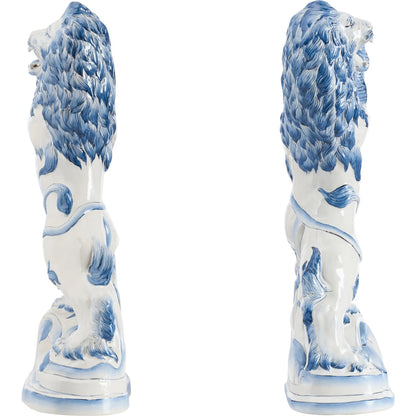 Faience Lions (Set of 2) by Chelsea House in blue, white, cream and blue, white glaze. Made from unique in a eclectic & global style.