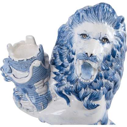 Faience Lions (Set of 2) by Chelsea House in blue, white, cream and blue, white glaze. Made from unique in a eclectic & global style.
