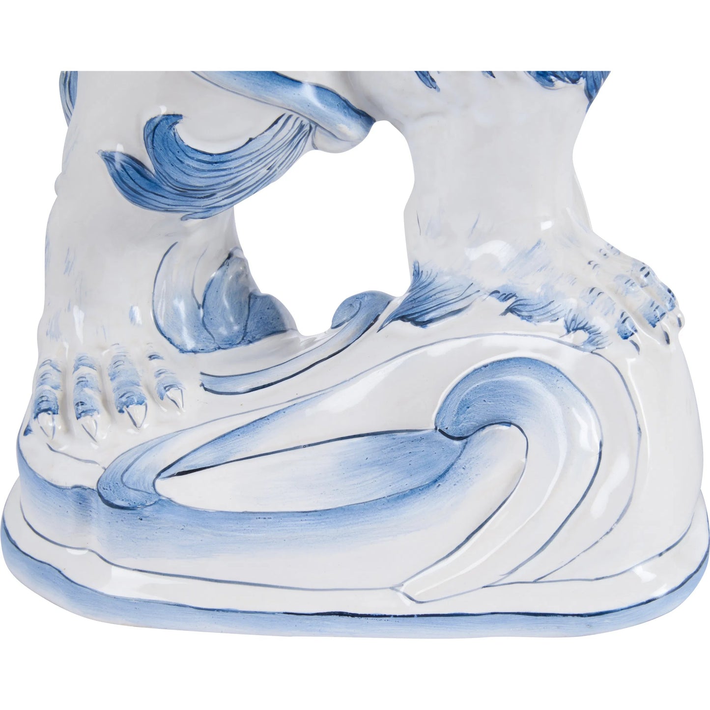 013 SI-2533971 | Closeup | Faience Lions (Set of 2) by Chelsea House in blue, white, cream and blue, white glaze. Made from unique in a eclectic & global style.