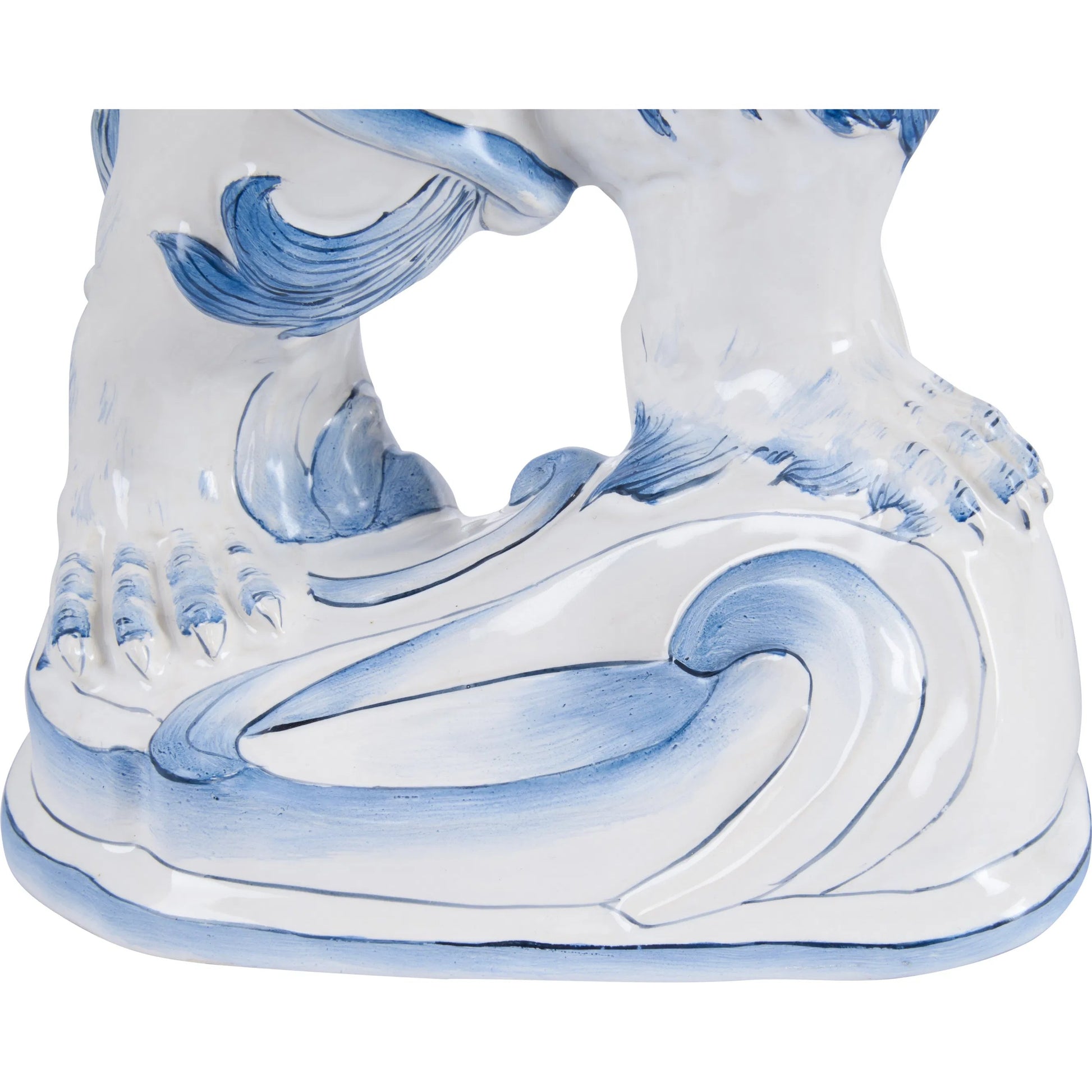 Faience Lions (Set of 2) by Chelsea House in blue, white, cream and blue, white glaze. Made from unique in a eclectic & global style.