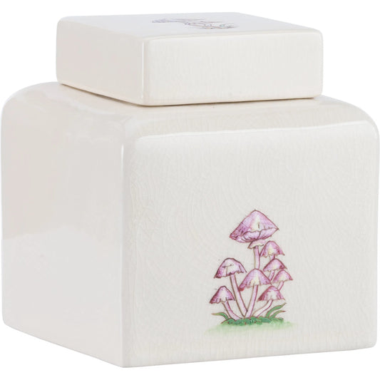 Mushroom Jar by Chelsea House in cream crackled glaze, hand painted. Made from unique in a unique style.