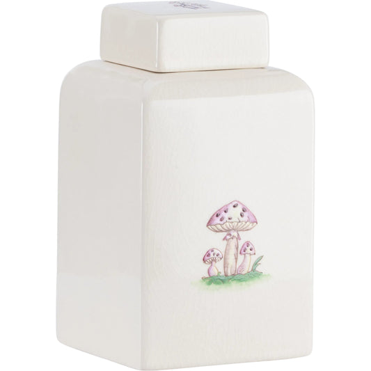 Mushroom Jar by Chelsea House in cream crackled glaze, hand painted. Made from unique in a unique style.