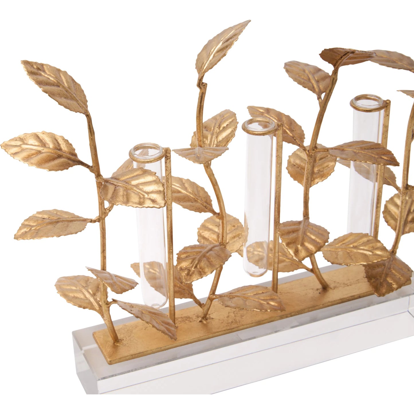 005 SI-2533827 | Additional Silo | Eucalyptus Gold Leaf Vase by Chelsea House in gold and clear, gold leaf. Made from unique in a unique style.