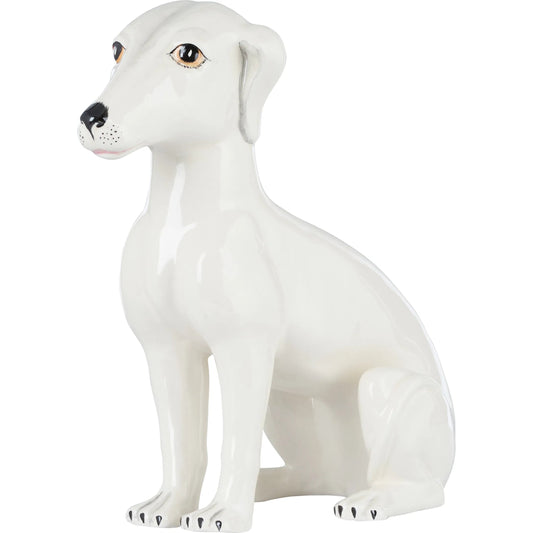 Clancy Ceramic Dog by Chelsea House in white, cream and white glaze, hand painted. Made from unique in a unique style.